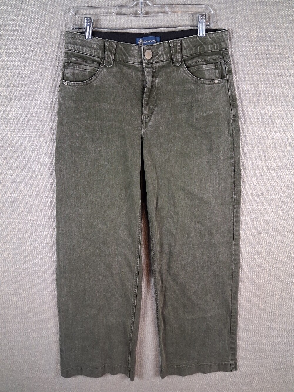 Democracy Ab Solution Wide Leg Jeans 8 Olive Green Stretch Denim Mineral Wash